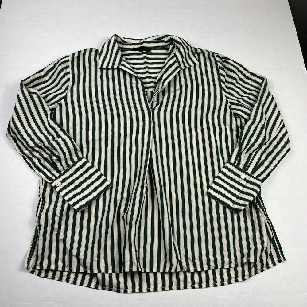 Jane and Delancey Collared Tunic Shirt Striped Loose Oversized Long Sleeve XS